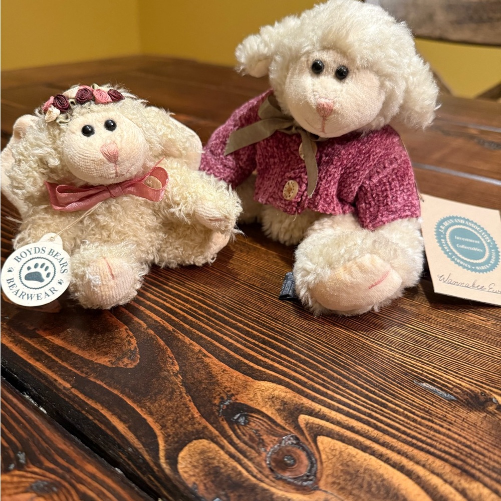 Boyds Bears Plush Sheep- Wannabee Ewe and Lilith Angel Ewe Ornament Set- 2000